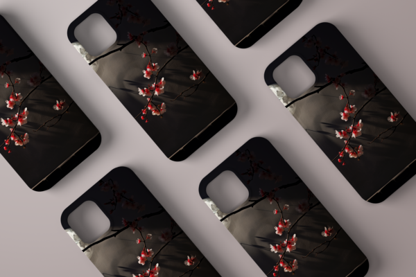 Apple iPhone 14 Case - Whimsical Red Cherry Blossom