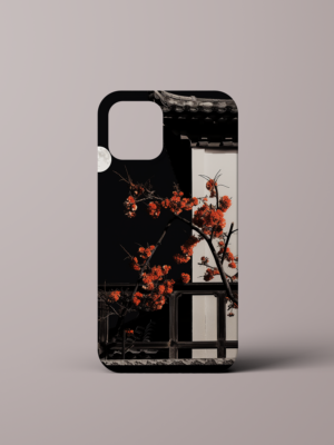 Apple iPhone 14 Case - Whimsical Red Black Cherry Blossom